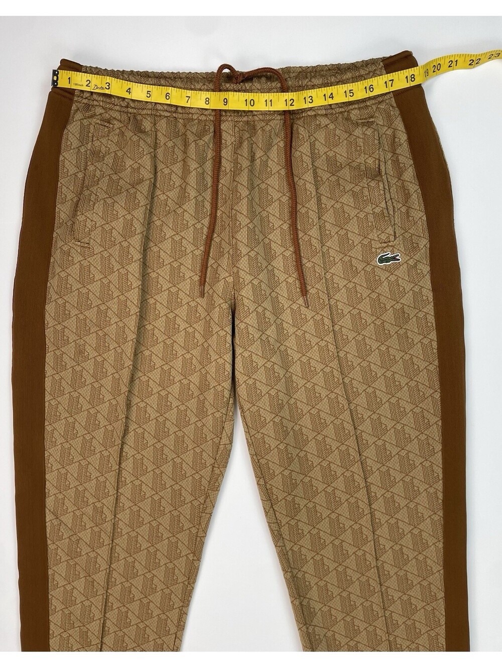 Lacoste Mens Monogram Jacquard Track Pants XL Brown Tapered Sweatpants - Picture 6 of 12
